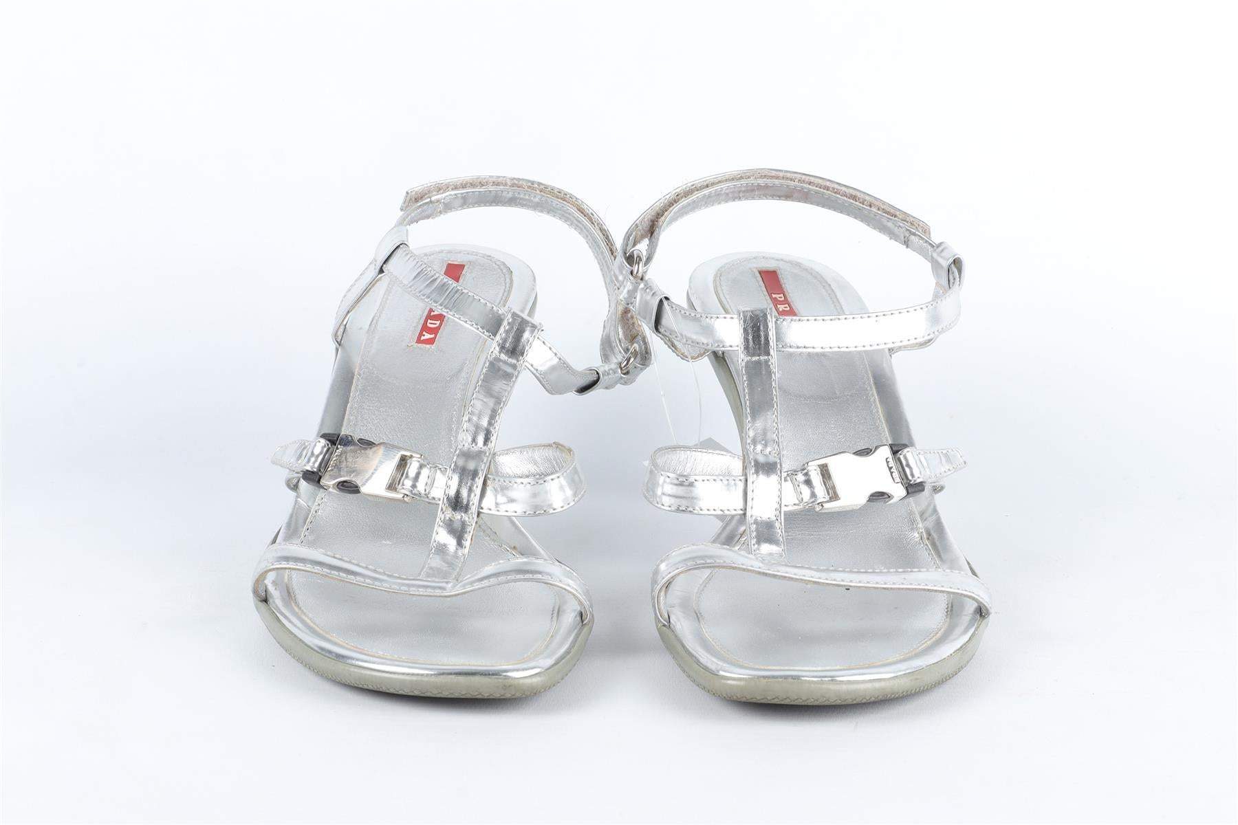 PRADA SPORT SILVER LEATHER SANDALS EU 37.5 UK 4.5 US 7.5
