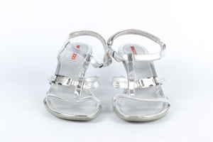 PRADA SPORT SILVER LEATHER SANDALS EU 37.5 UK 4.5 US 7.5