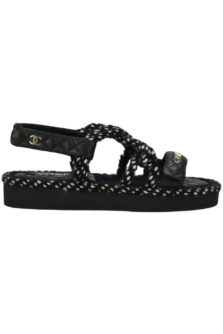 CHANEL 2021 CC DETAILED ROPE AND QUILTED LEATHER SANDALS EU 38 UK 5 US 8