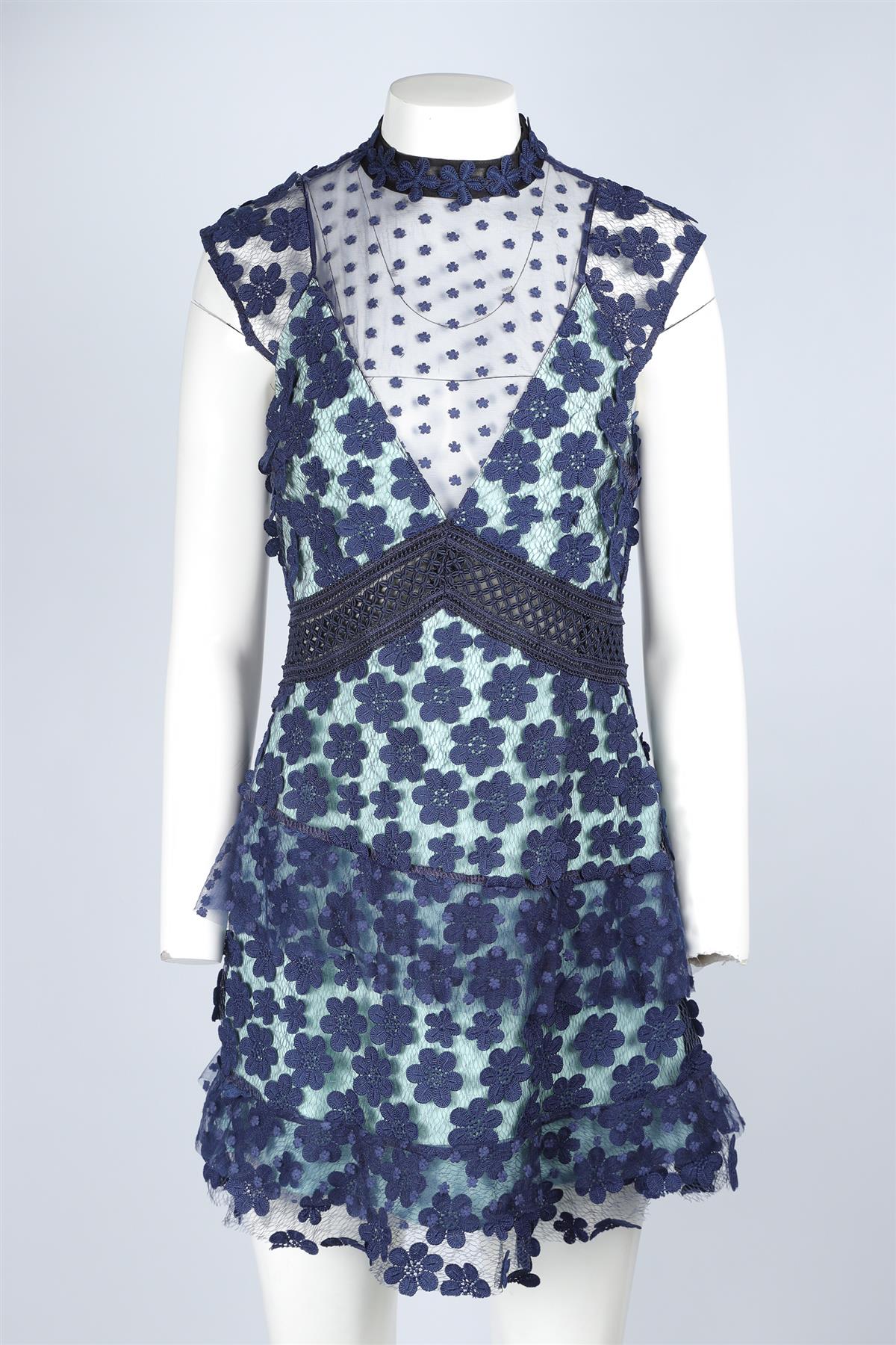 SELF-PORTRAIT BLUE LACE MINI DRESS UK 12