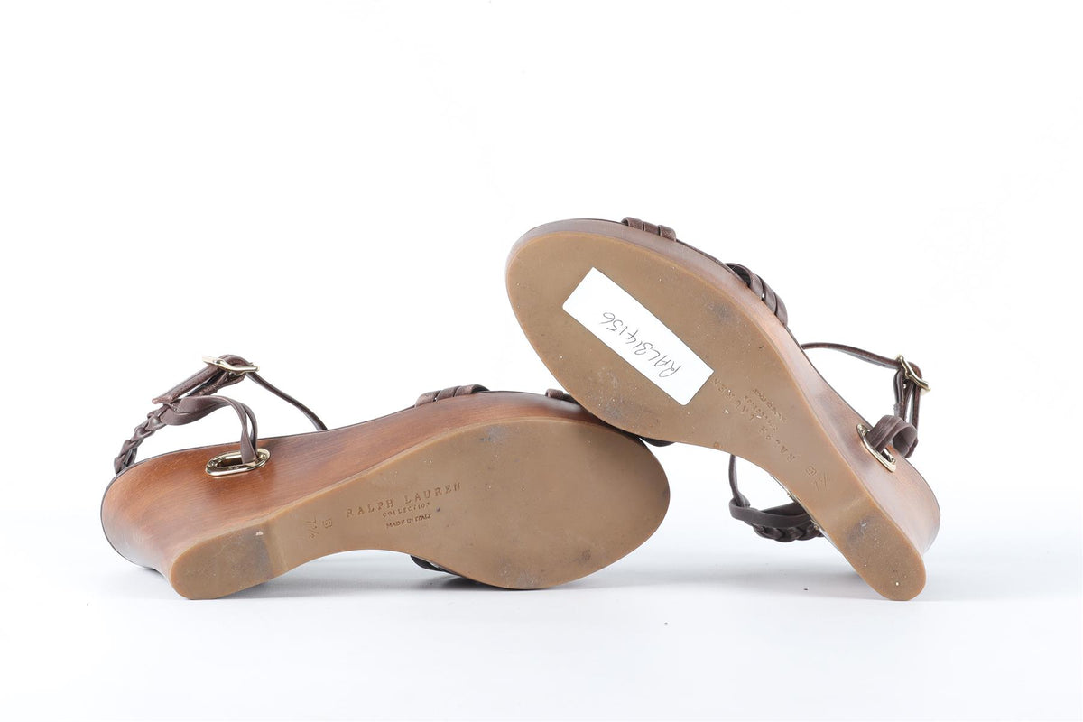RALPH LAUREN COLLECTION BROWN LEATHER WEDGE SANDALS EU 37.5 UK 4.5 US 7.5
