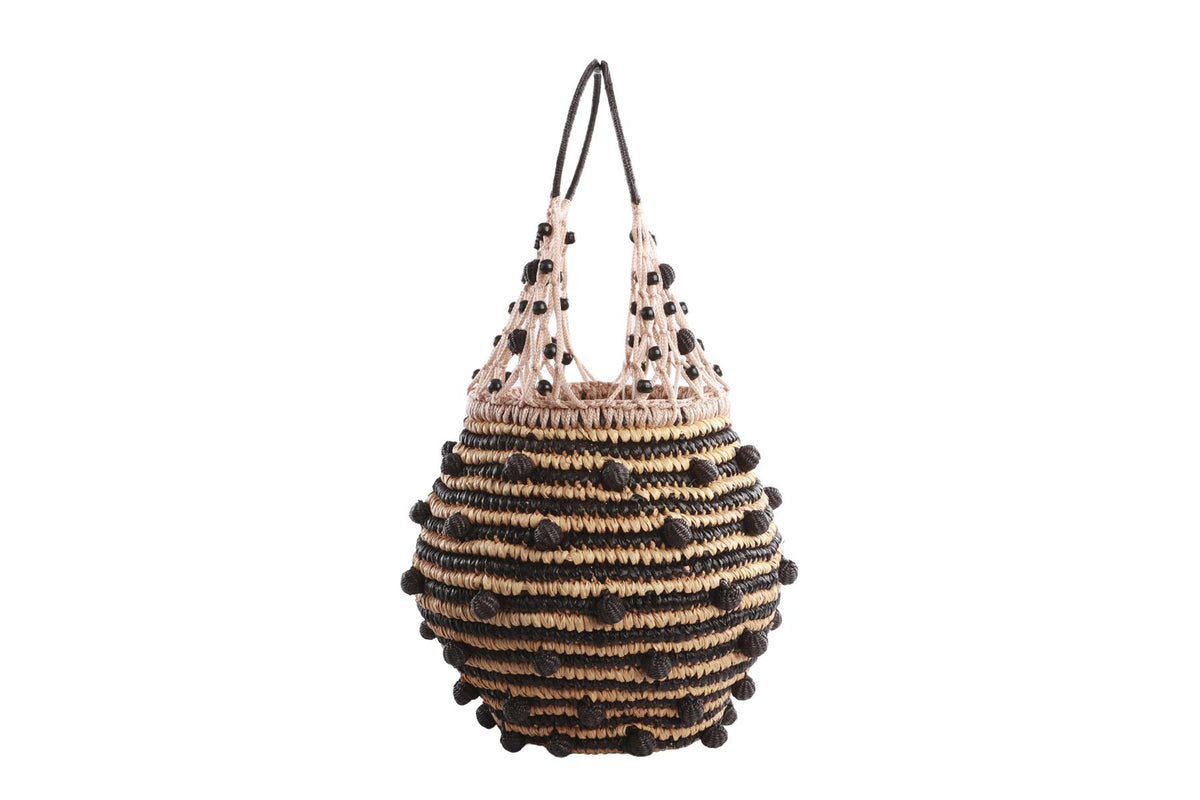 SENSI STUDIO BLACK RAFFIA TOTE BAG