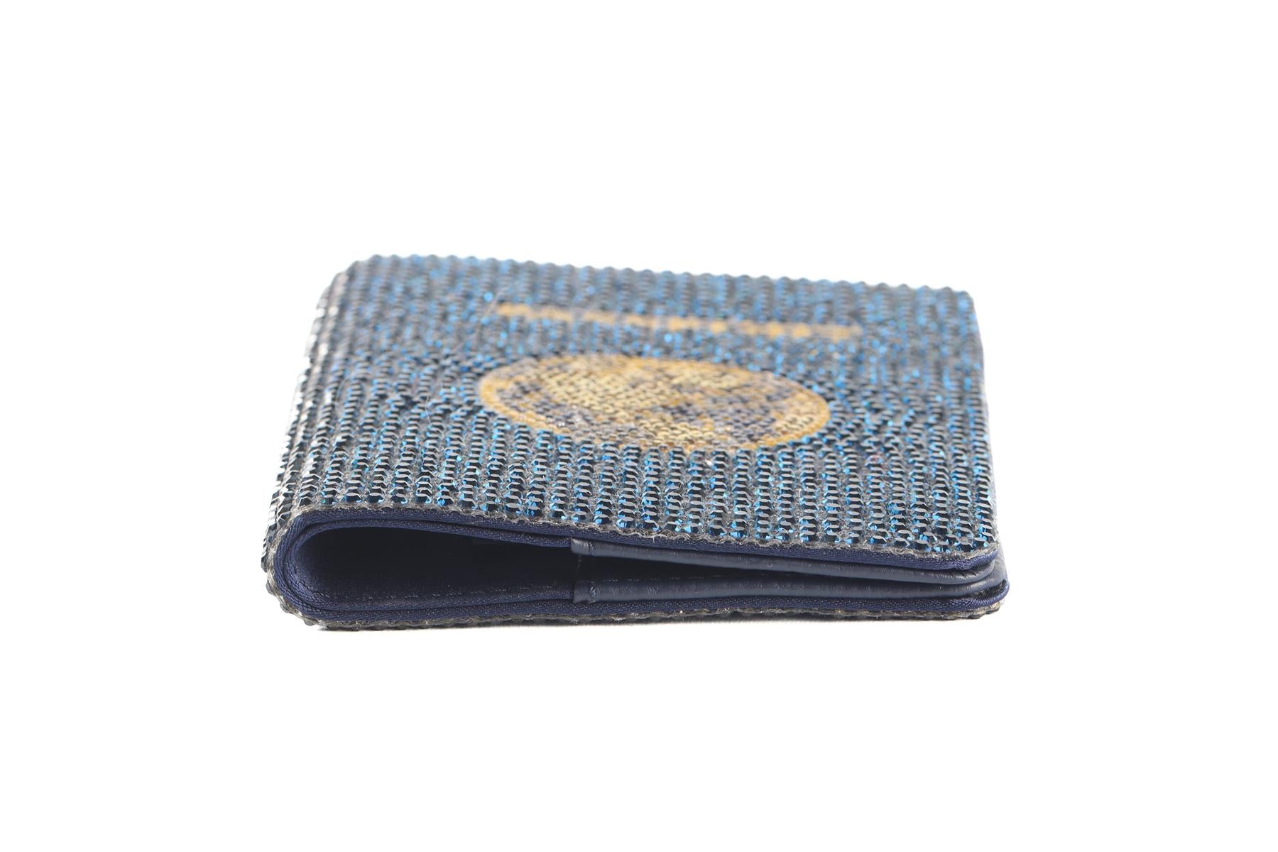 JUDITH LEIBER BLUE CRYSTAL AND LEATHER PASSPORT HOLDER