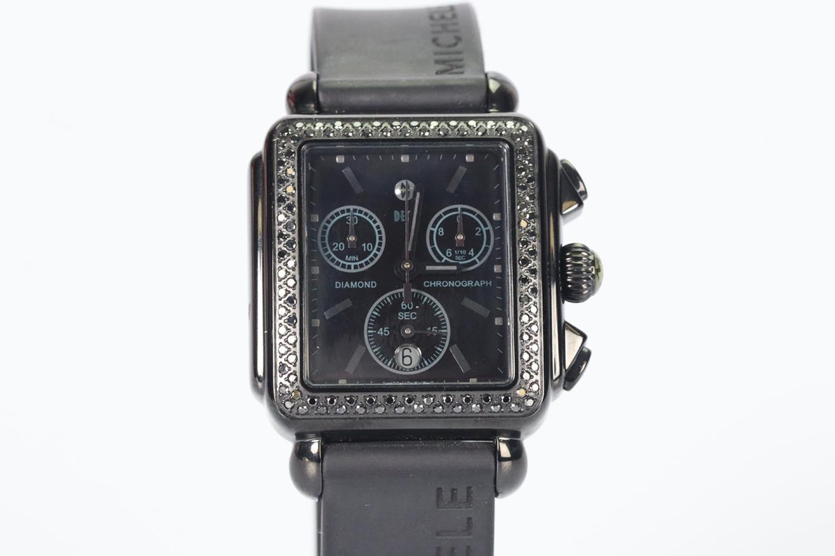 MICHELE DECO NOIR 33 MM STAINLESS STEEL AND RUBBER WRIST WATCH