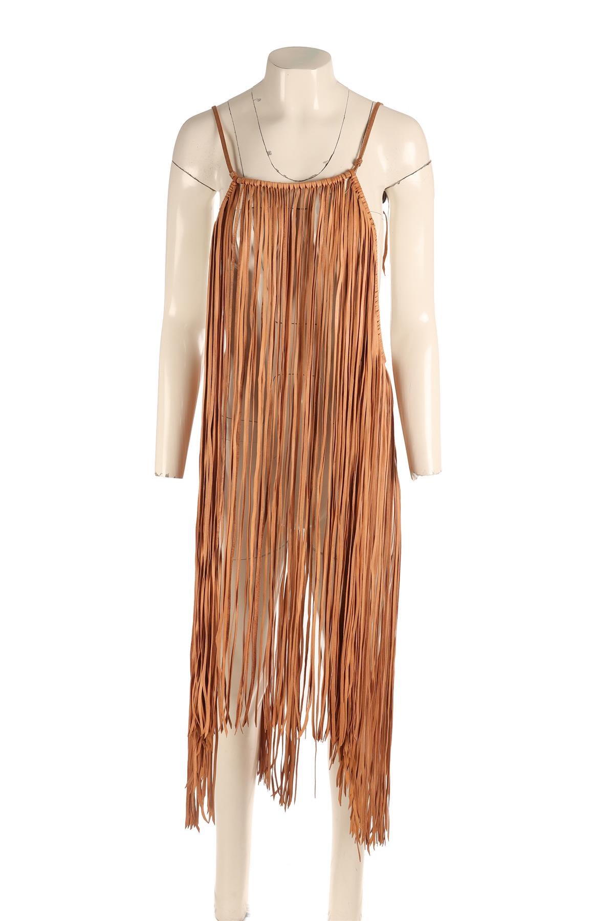 CARAVANA BEIGE LEATHER MIDI DRESS ONE SIZE