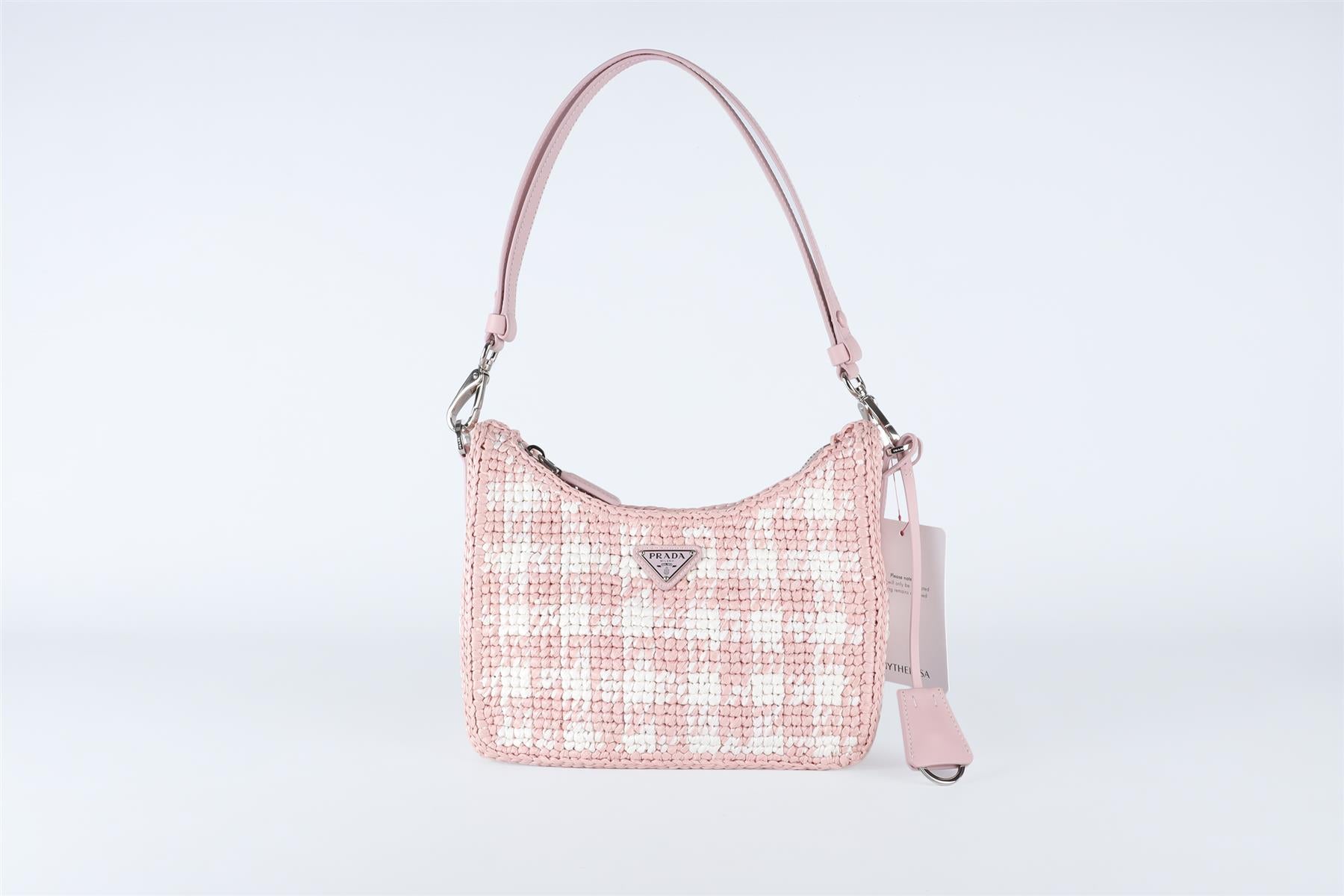PRADA PINK RE-EDITION 2000 SMALL RAFFIA SHOULDER BAG