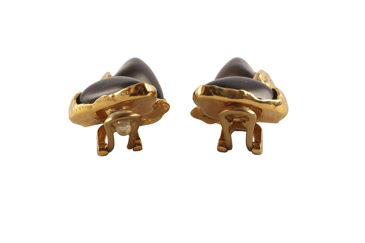 SAINT LAURENT BLACK GOLD TONE CLIP ON EARRINGS
