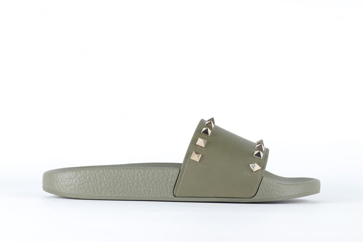 VALENTINO GARAVANI GREEN ROCKSTUD RUBBER SLIDES EU 38 UK 5 US 8