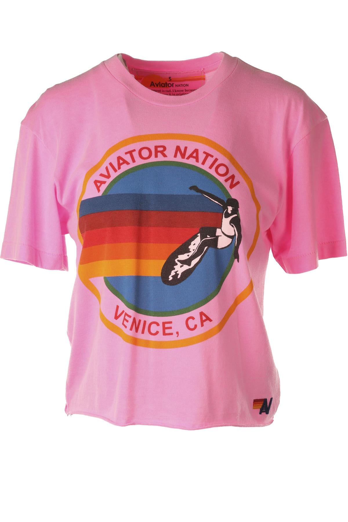 AVIATOR NATION PINK COTTON T-SHIRT SMALL