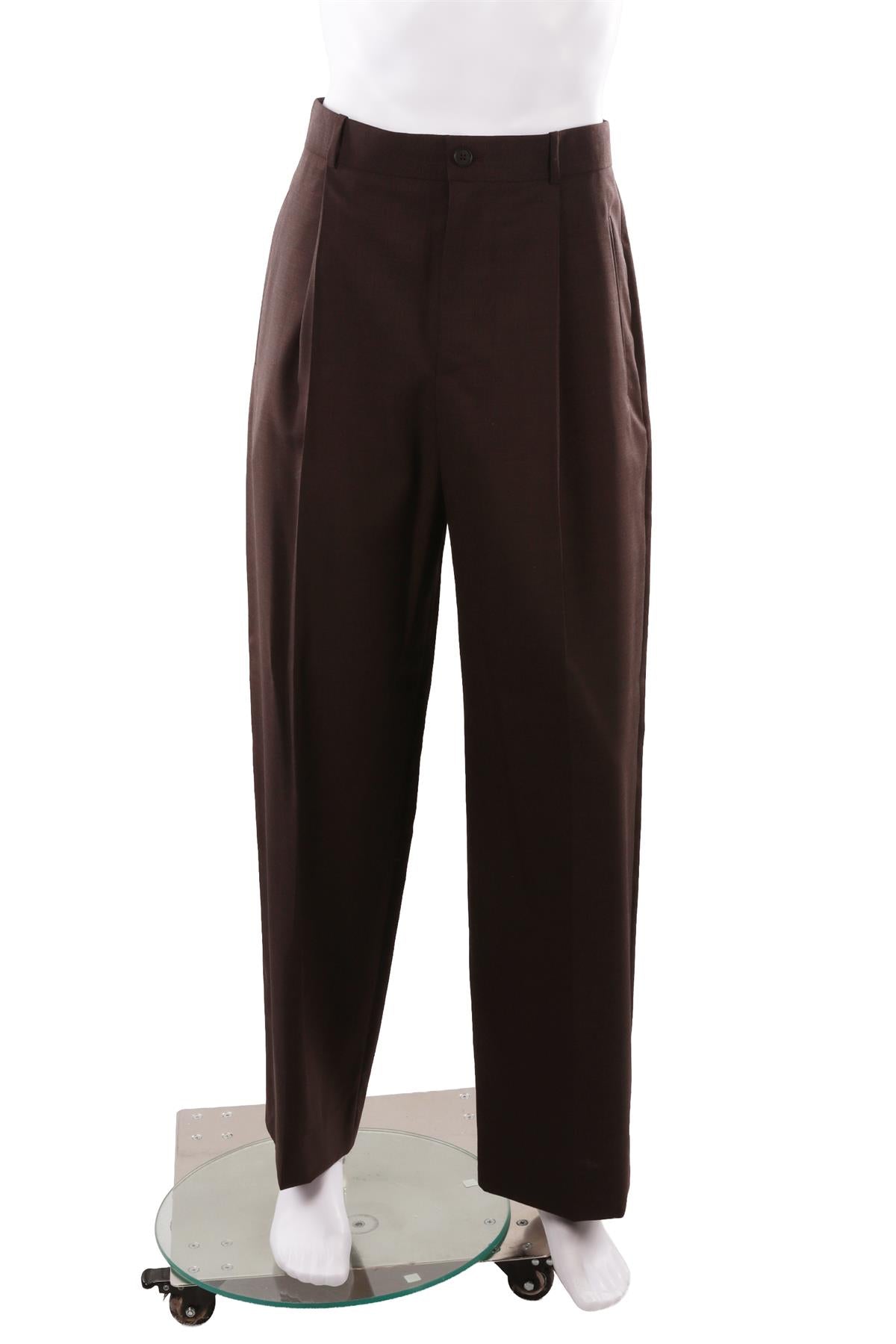 BROWN MEN'S WOOL STRAIGHT LEG PANTS