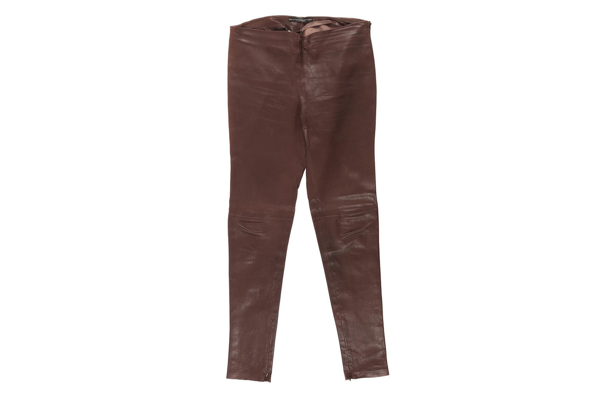 BALENCIAGA MAROON LEATHER SKINNY PANTS IT 42 UK 10