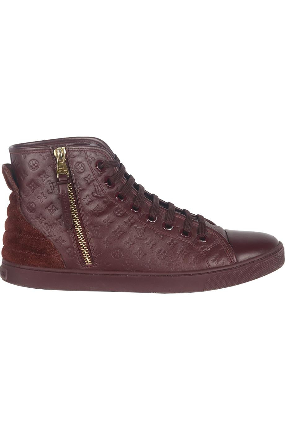 LOUIS VUITTON PUNCHY LOGO EMBOSSED LEATHER AND SUEDE SNEAKERS EU 38 UK 5 US 8