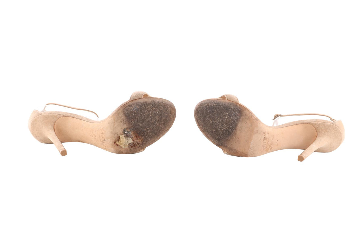 JIMMY CHOO BEIGE SUEDE SANDALS EU 37 UK 4 US 7