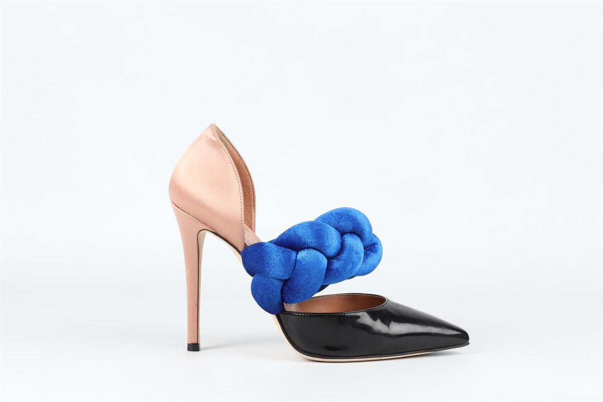 MARCO DE VINCENZO BLACK LEATHER AND SATIN PUMPS EU 38 UK 5 US 8