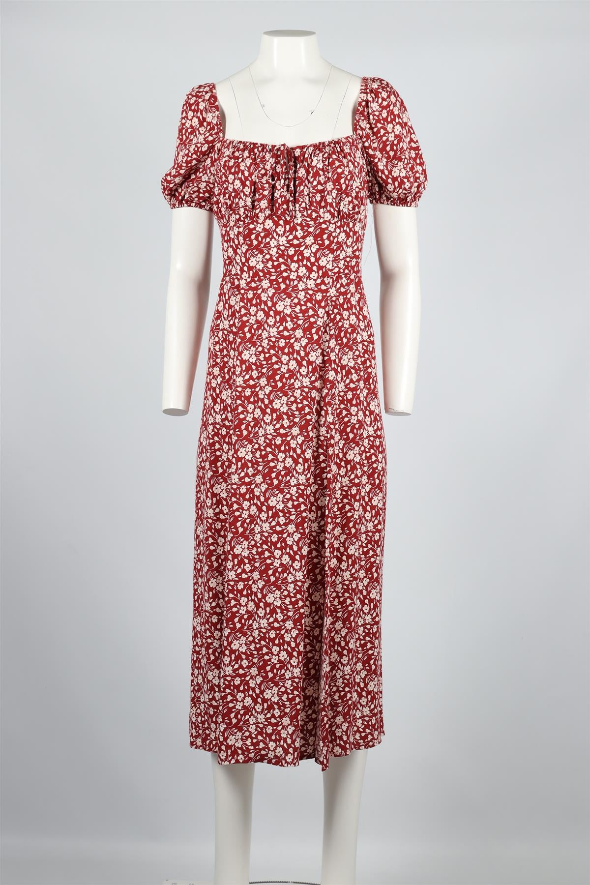 REFORMATION RED FLORAL PRINT CREPE MIDI DRESS UK 6