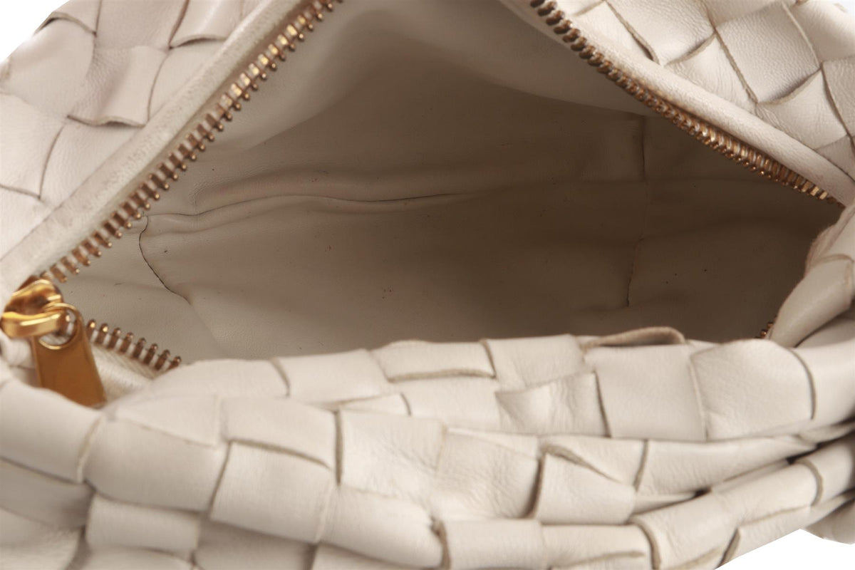 BOTTEGA VENETA ECRU JODIE MINI INTRECCIATO LEATHER TOTE BAG