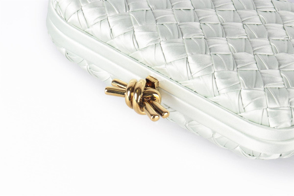 BOTTEGA VENETA GREEN KNOT INTRECCIATO SATIN CLUTCH