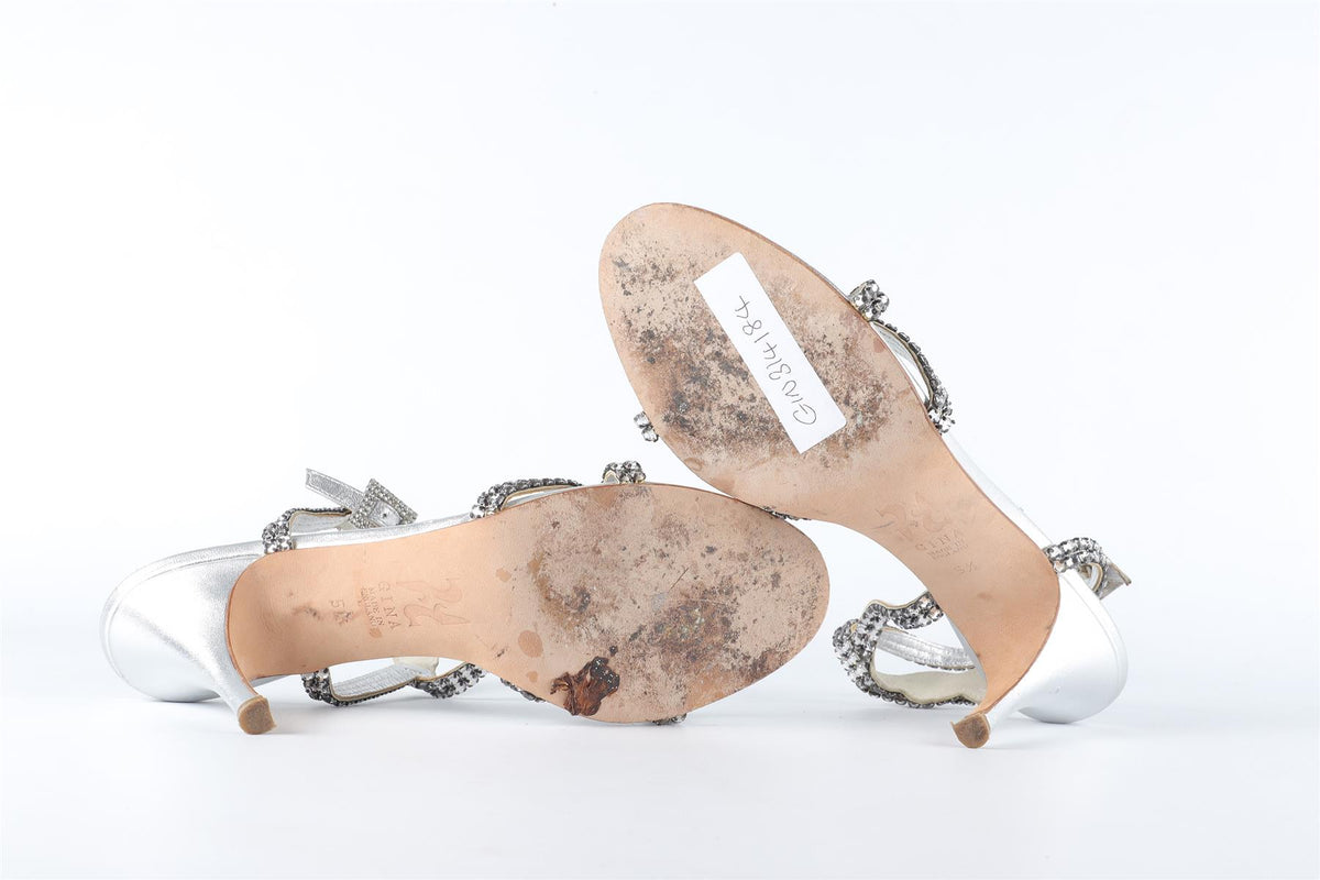GINA SILVER CRYSTAL AND LEATHER SANDALS EU 38.5 UK 5.5 US 8.5