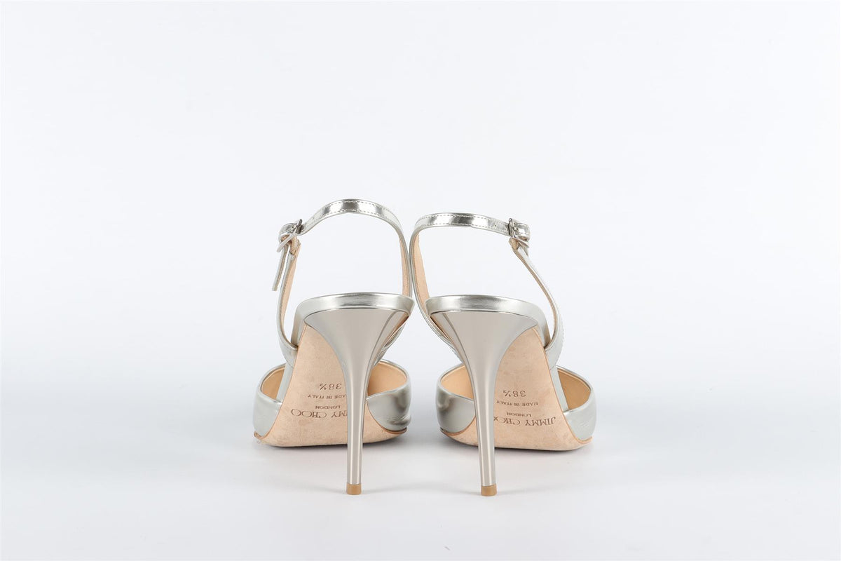 JIMMY CHOO SILVER LEATHER SLINGBACK PUMPS EU 38.5 UK 5.5 US 8.5