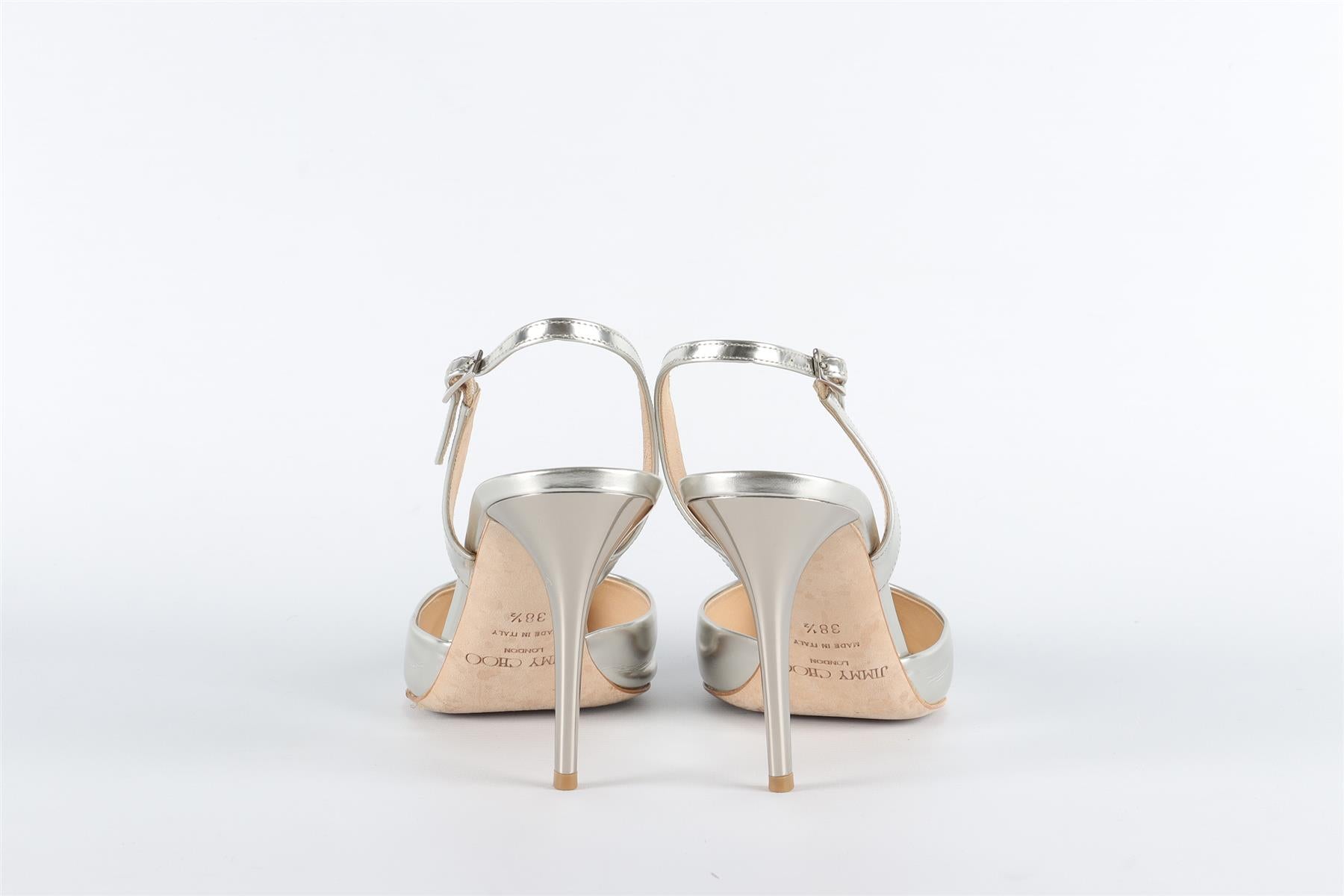 JIMMY CHOO SILVER LEATHER SLINGBACK PUMPS EU 38.5 UK 5.5 US 8.5