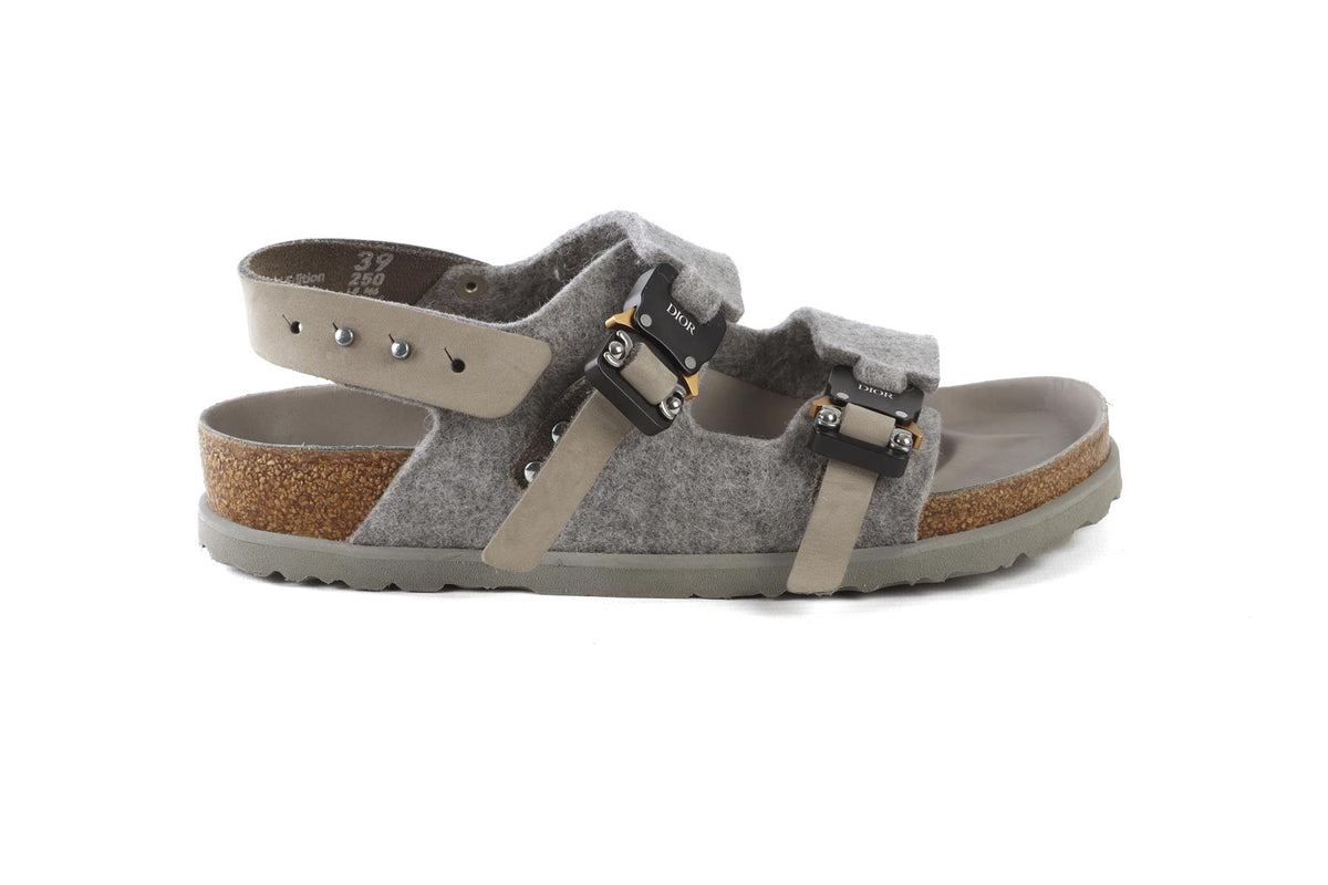 CHRISTIAN DIOR + BIRKENSTOCK GREY MILANO FELT SANDALS EU 39 UK 6 US 9