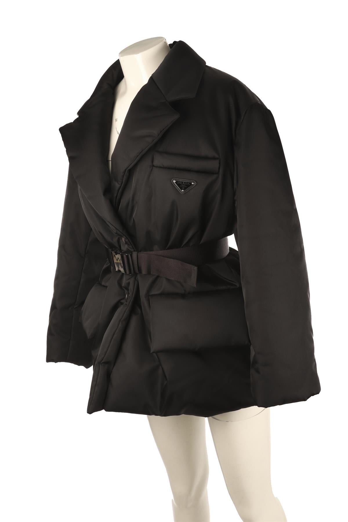PRADA BLACK RE-NYLON PADDED DOWN JACKET IT 40