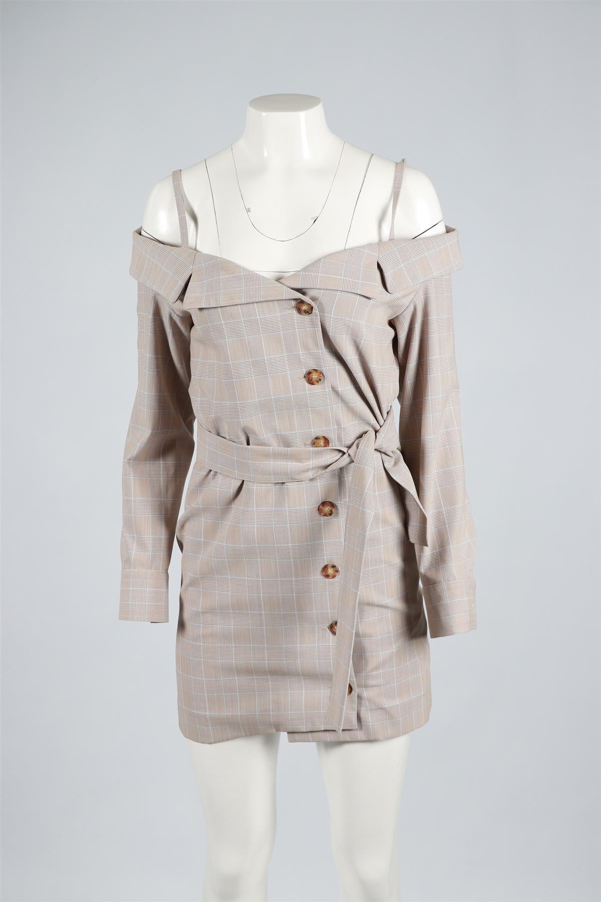 MAJE BROWN WOVEN MINI DRESS UK 8
