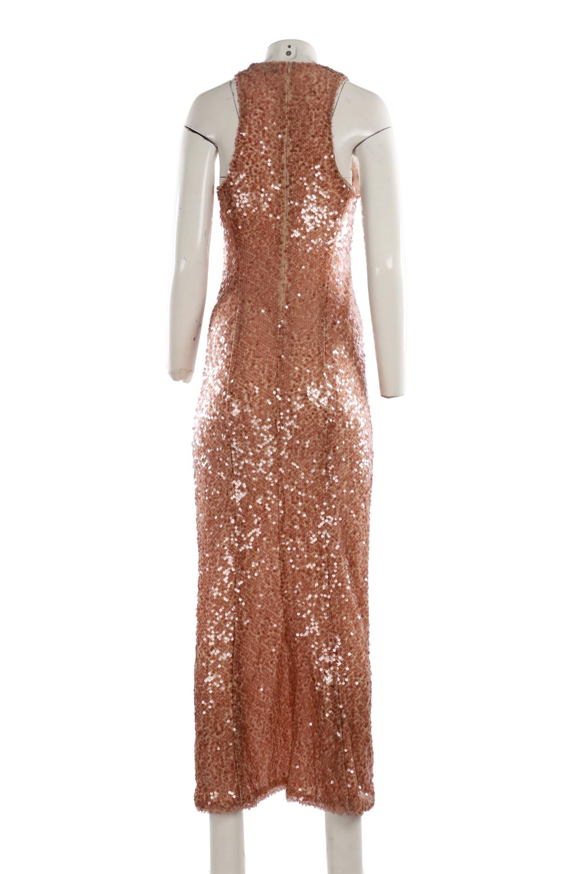 GALVAN LONDON BEIGE SEQUIN MAXI DRESS UK 12