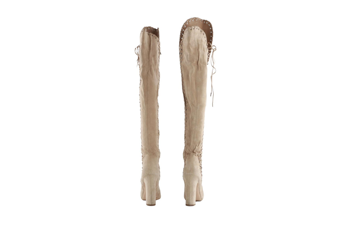 SALVATORE FERRAGAMO BEIGE SUEDE OVER THE KNEE BOOTS EU 37.5 UK 4.5 US 7.5