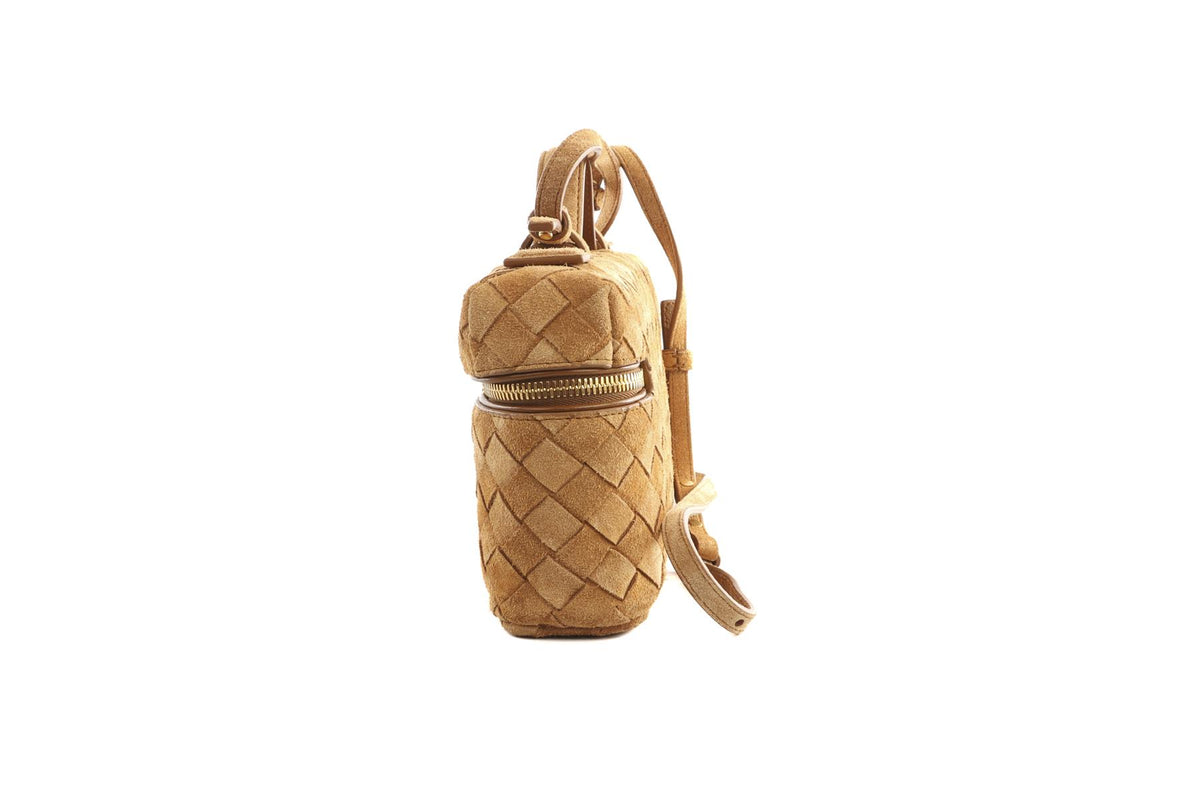 BOTTEGA VENETA TAN BANG BANG VANITY MINI INTRECCIATO SUEDE TOTE BAG