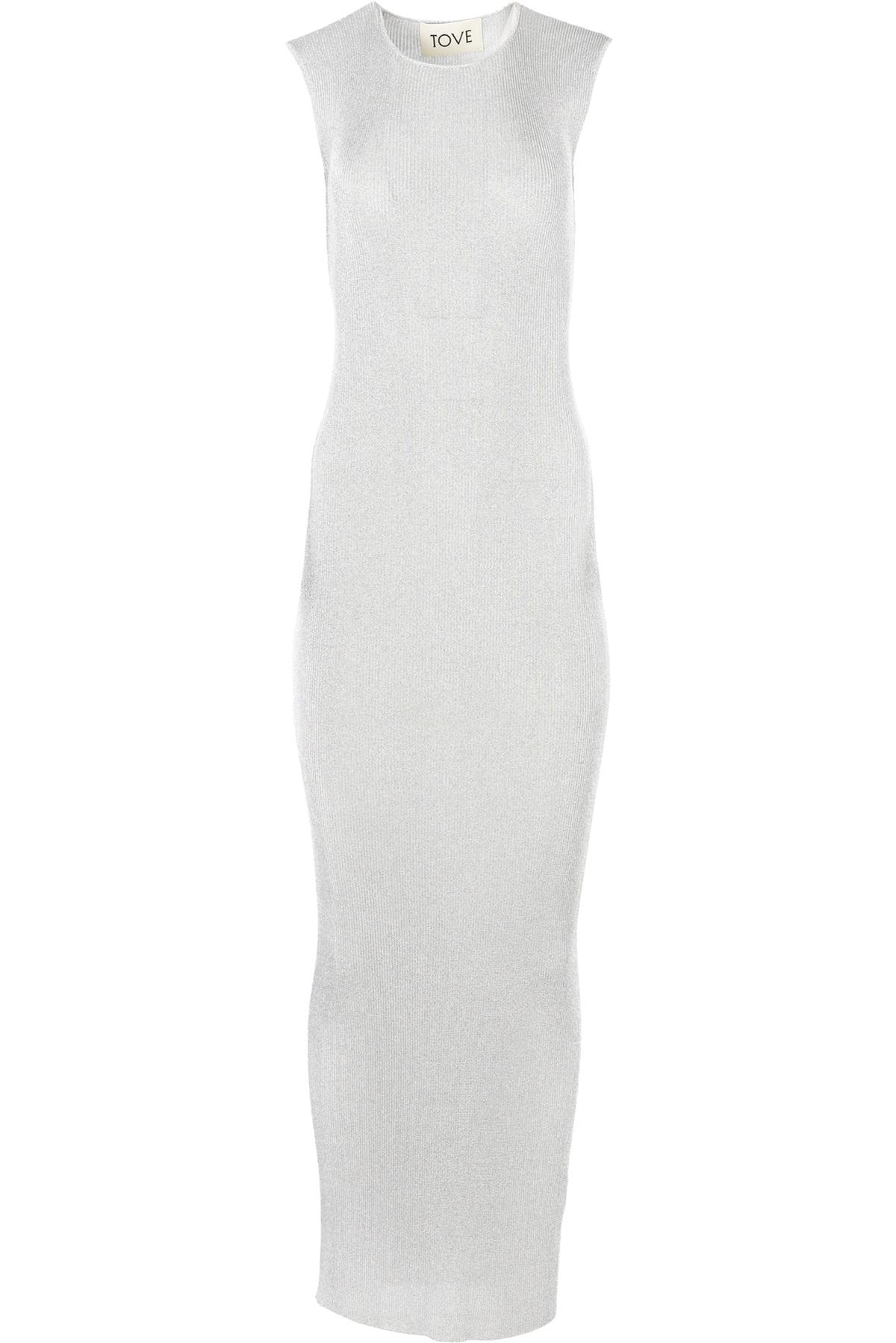 TOVE SILVER KNIT MAXI DRESS FR 36 UK 8