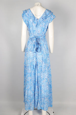POUPETTE ST BARTH BLUE VOILE MAXI DRESS LARGE