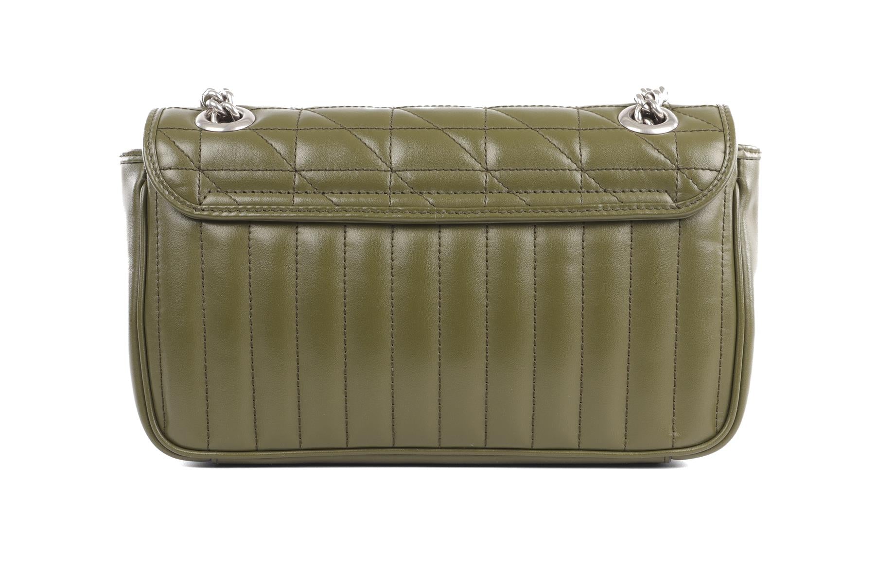 GUCCI GREEN ARIA MARMONT SMALL LEATHER SHOULDER BAG