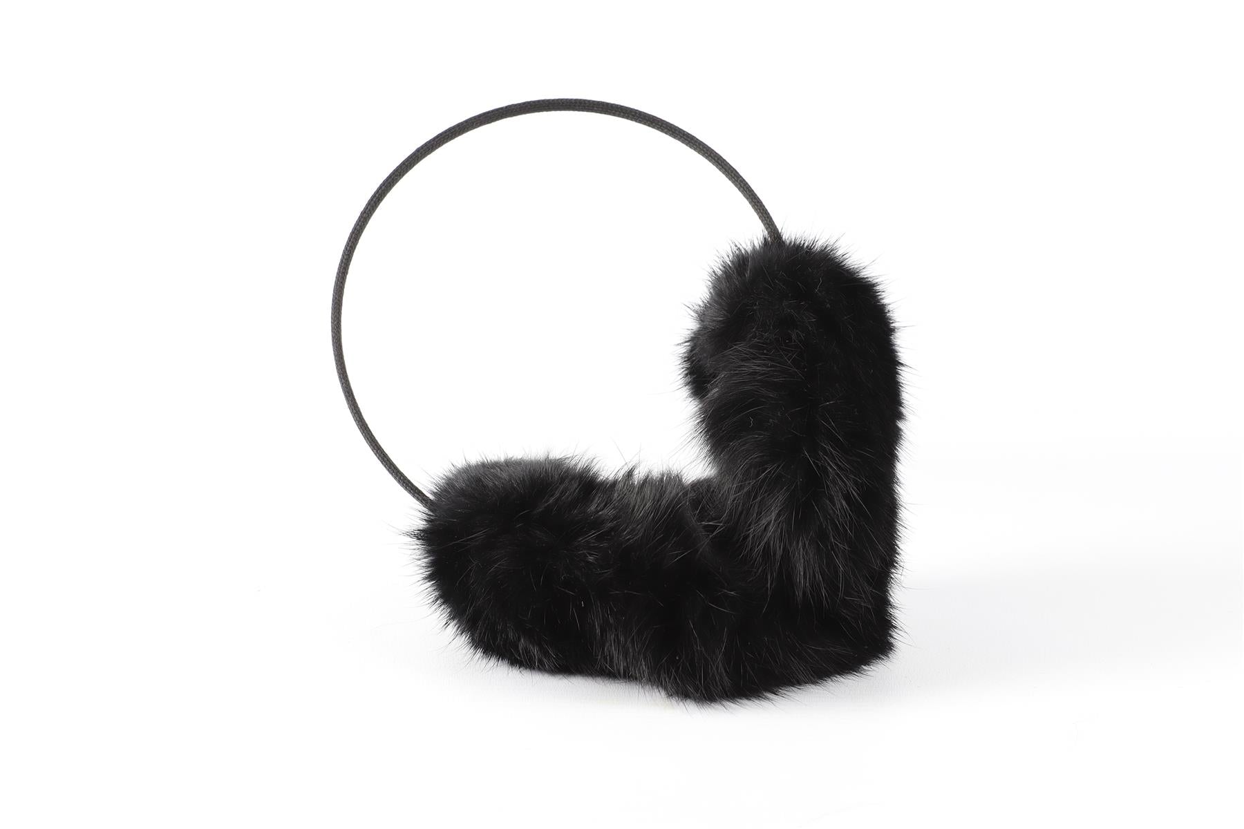 YVES SALOMON BLACK FUR EAR MUFFS