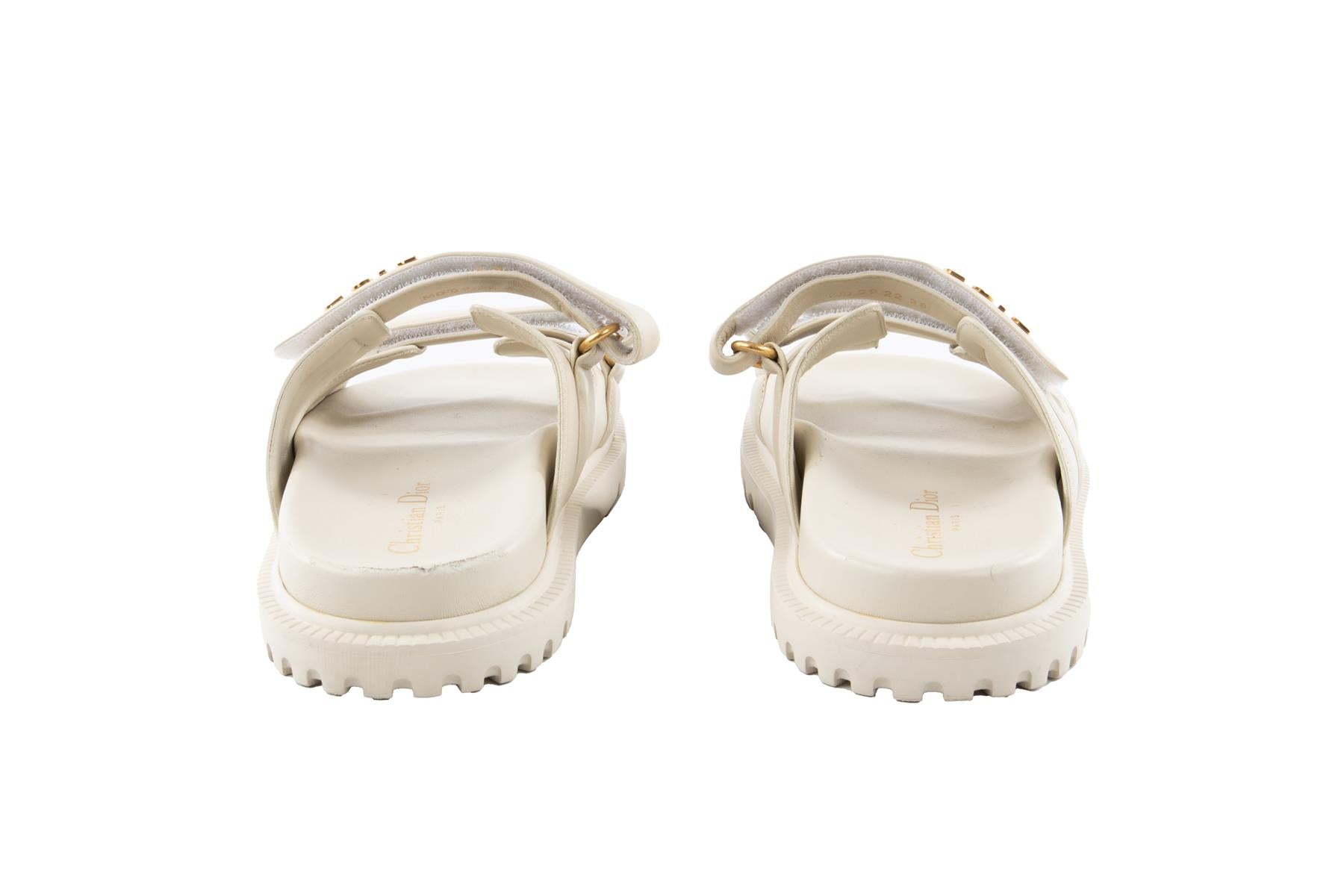CHRISTIAN DIOR CREAM DIORACT LEATHER SLIDES EU 38 UK 5 US 8
