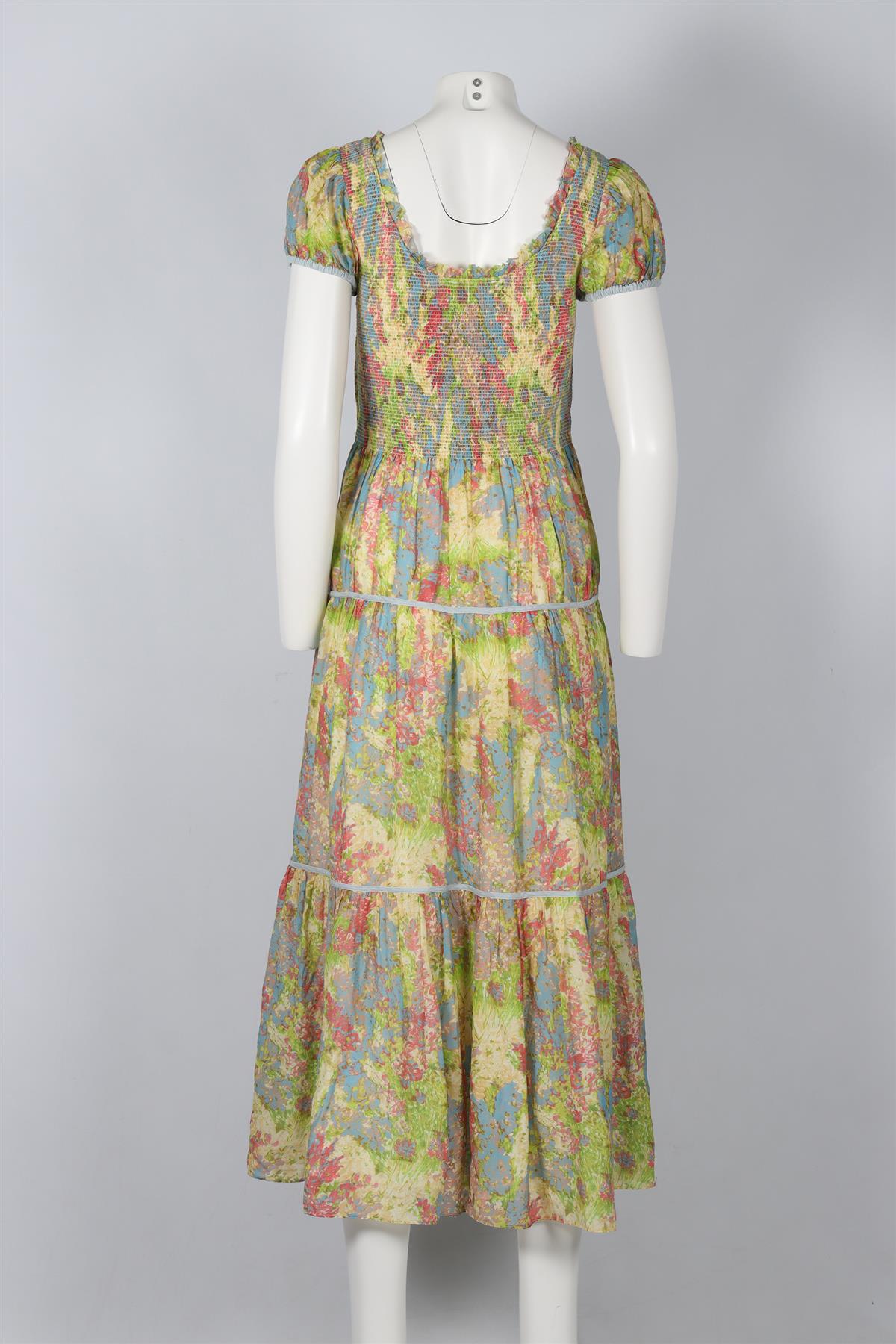 LOVESHACKFANCY MULTICOLOURED FLORAL PRINT COTTON BLEND MAXI DRESS SMALL