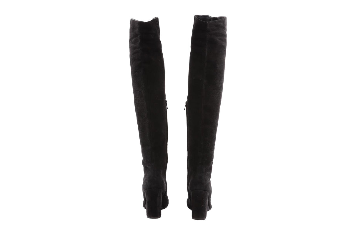 SAINT LAURENT BLACK SUEDE OVER THE KNEE BOOTS EU 39.5 UK 6.5 US 9.5