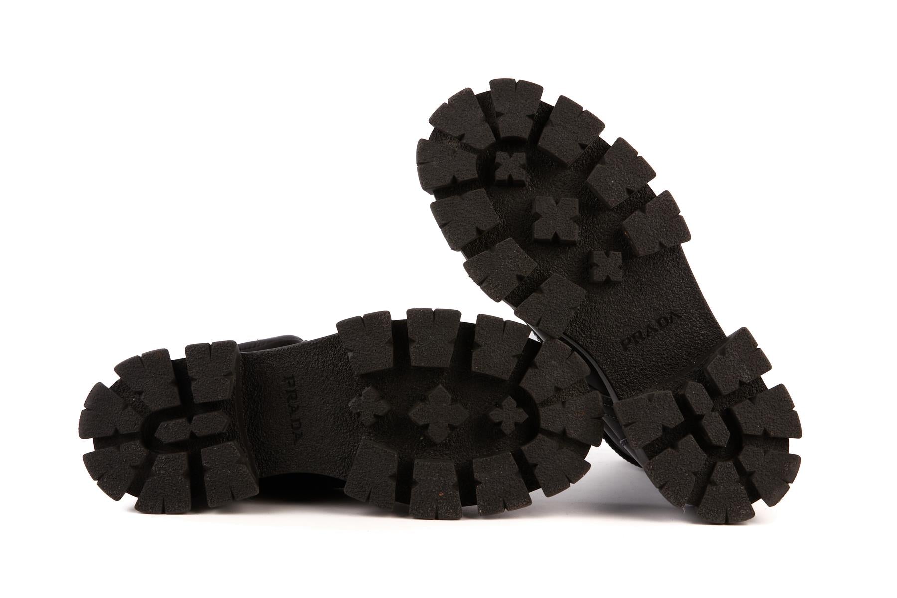 PRADA BLACK MONOLITH LEATHER BOOTS EU 40 UK 7 US 10