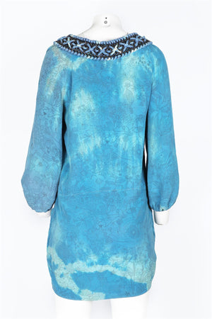 BALMAIN BLUE SILK MINI DRESS FR 38 UK 10