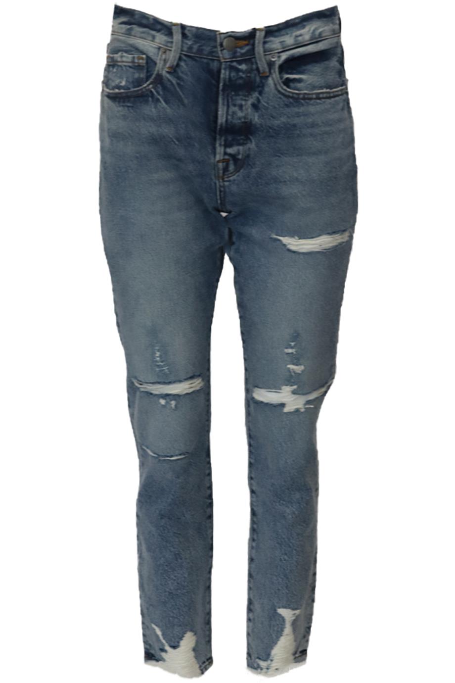 FRAME DISTRESSED HIGH RISE STRAIGHT LEG JEANS W27 UK 8/10