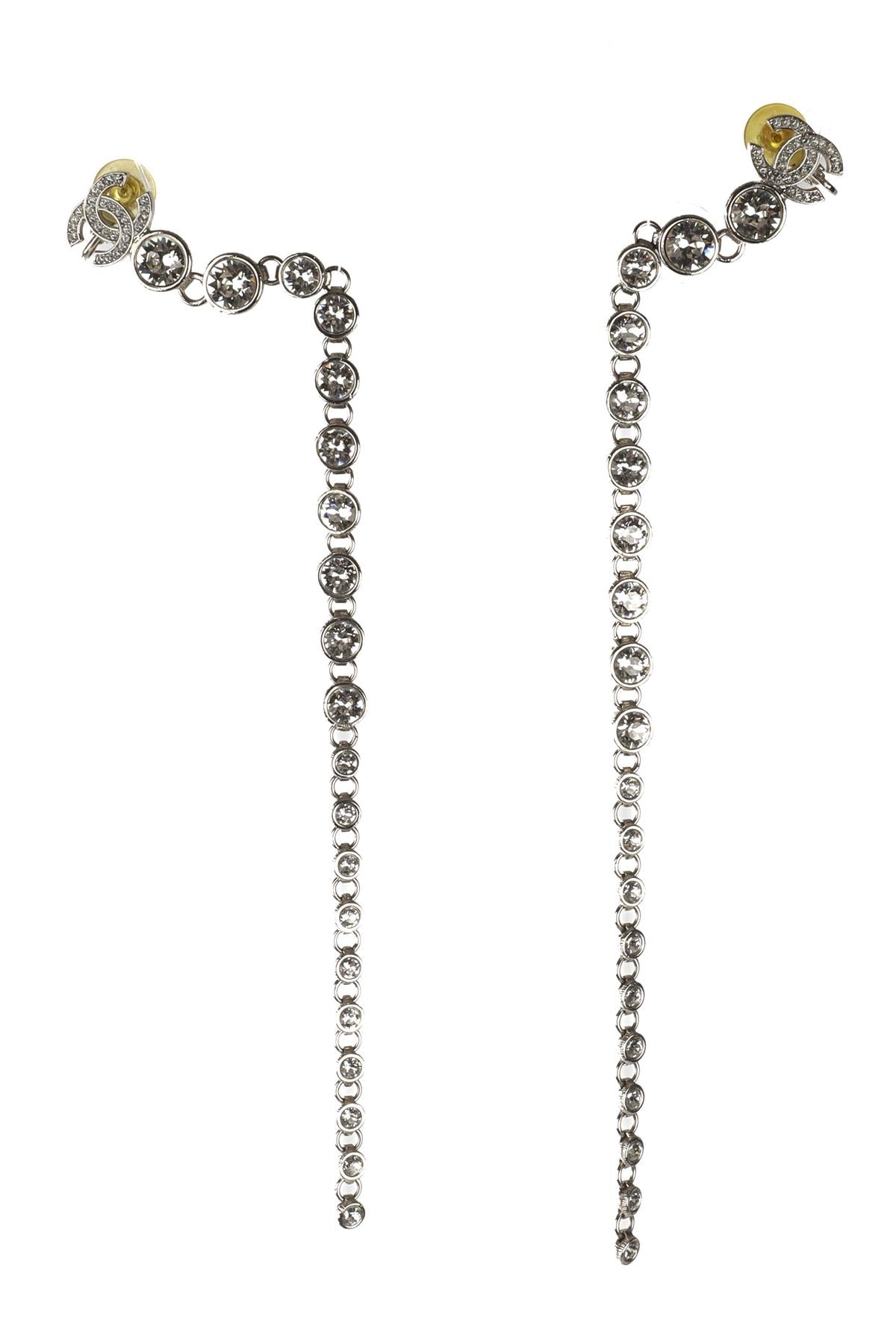 CHANEL SILVER 2023 CC CRYSTAL EARRINGS