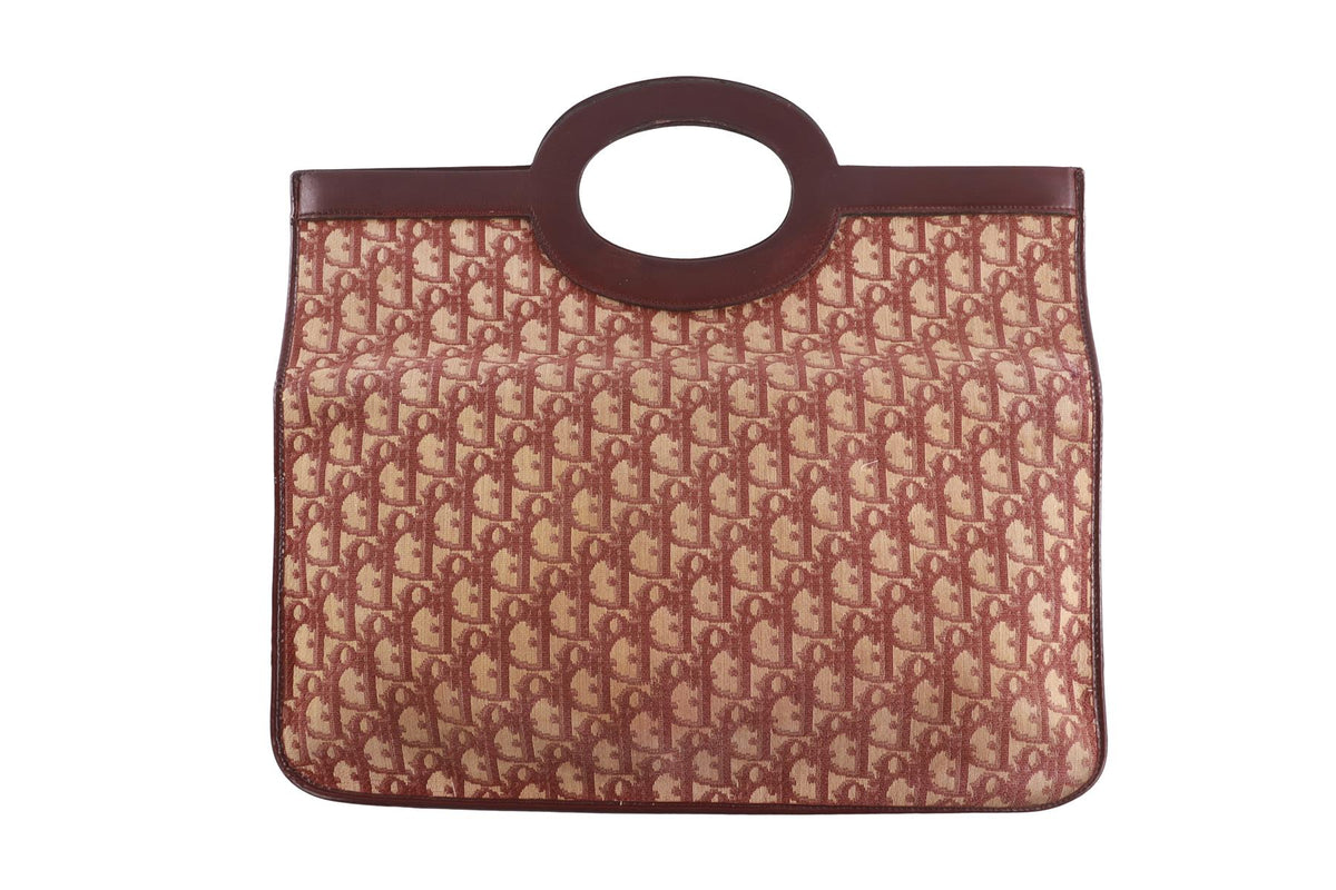 CHRISTIAN DIOR BURGUNDY VINTAGE DIORISSIMO CANVAS CLUTCH
