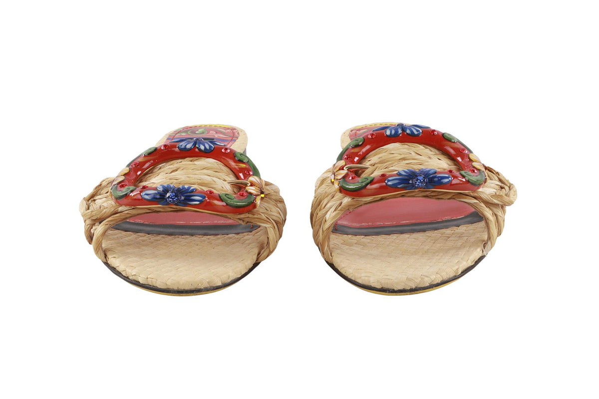 DOLCE & GABBANA BEIGE RAFFIA SANDALS EU 40 UK 7 US 10