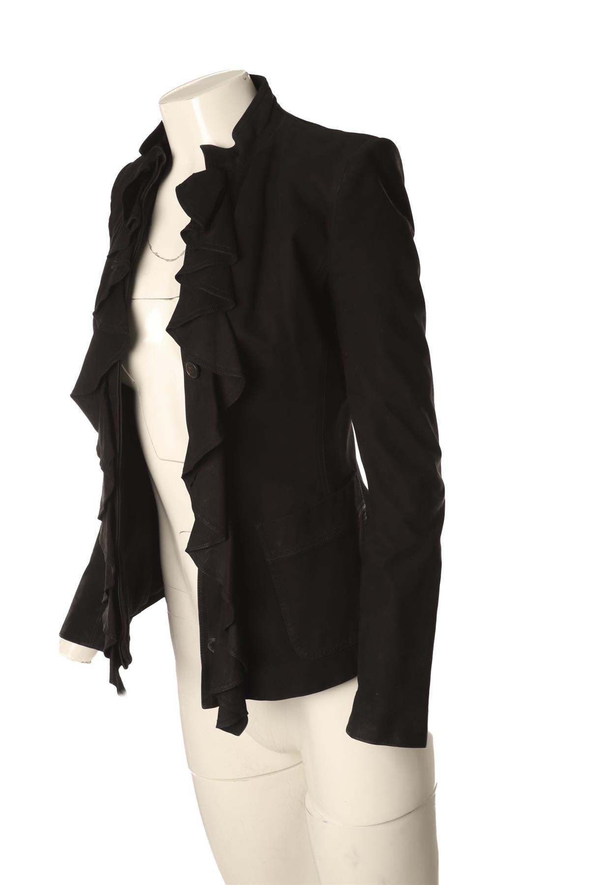 YVES SAINT LAURENT RIVE GAUCHE BLACK 2003 LEATHER JACKET FR 36 UK 8