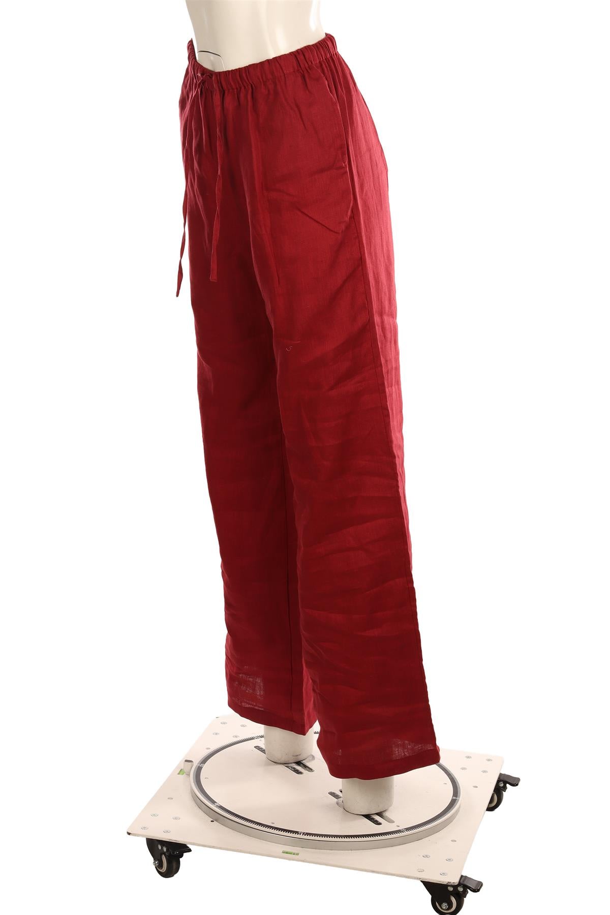 AEXAE BURGUNDY LINEN STRAIGHT LEG PANTS XSMALL