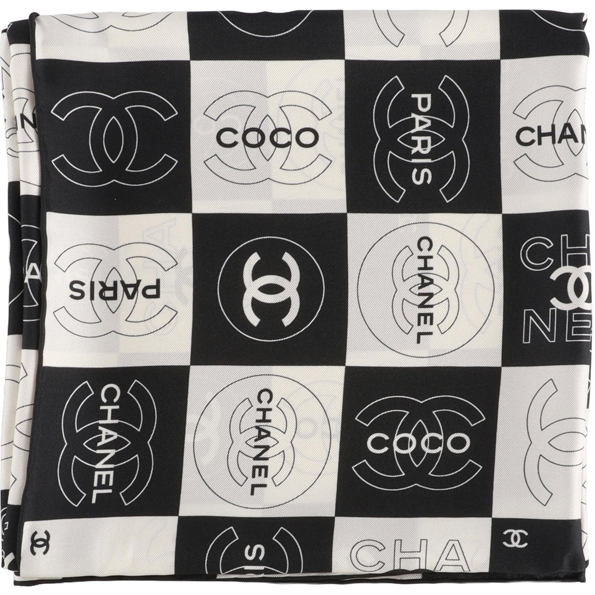 CHANEL BLACK CC SILK SCARF