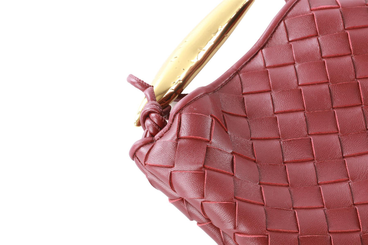 BOTTEGA VENETA BURGUNDY SARDINE MINI INTRECCIATO LEATHER SHOULDER BAG