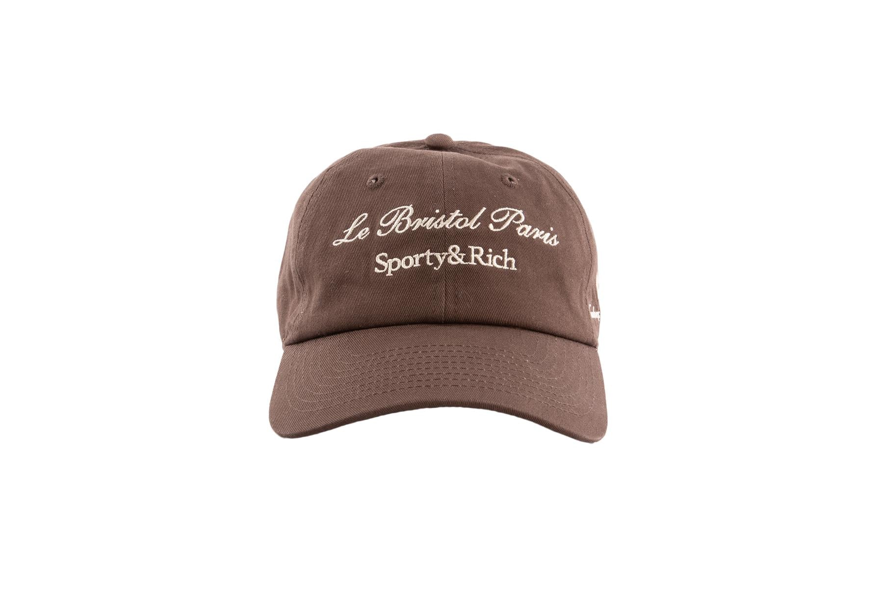 SPORTY & RICH + LE BRISTOL PARIS BROWN COTTON BASEBALL CAP ONE SIZE
