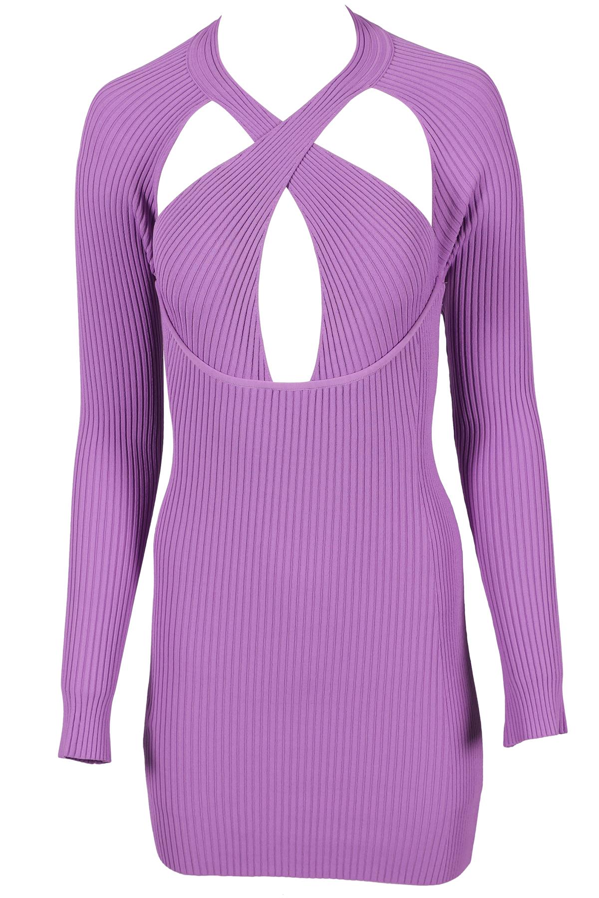 DAVID KOMA PURPLE KNIT MINI DRESS XSMALL
