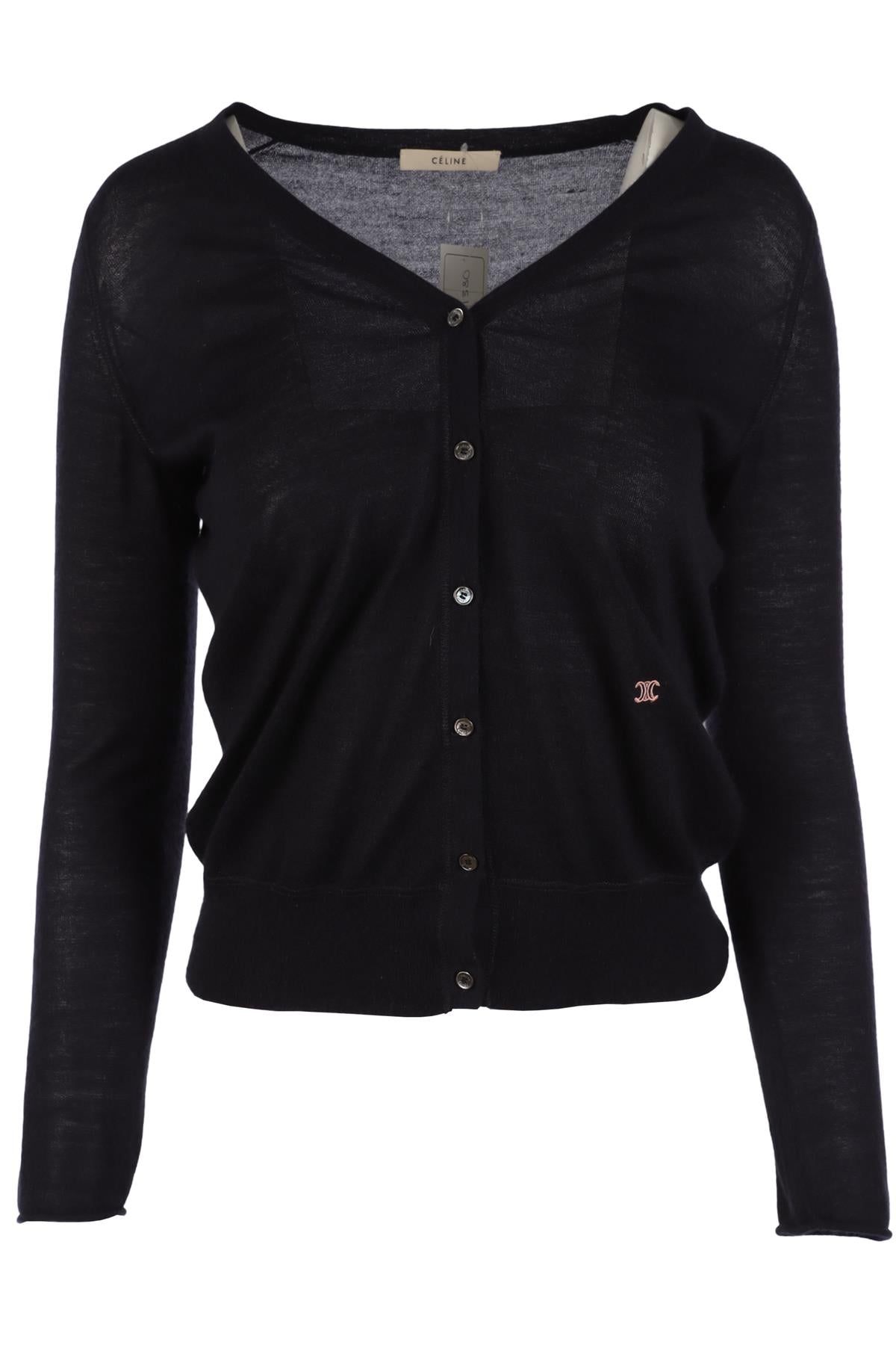 CELINE NAVY CASHMERE CARDIGAN SMALL